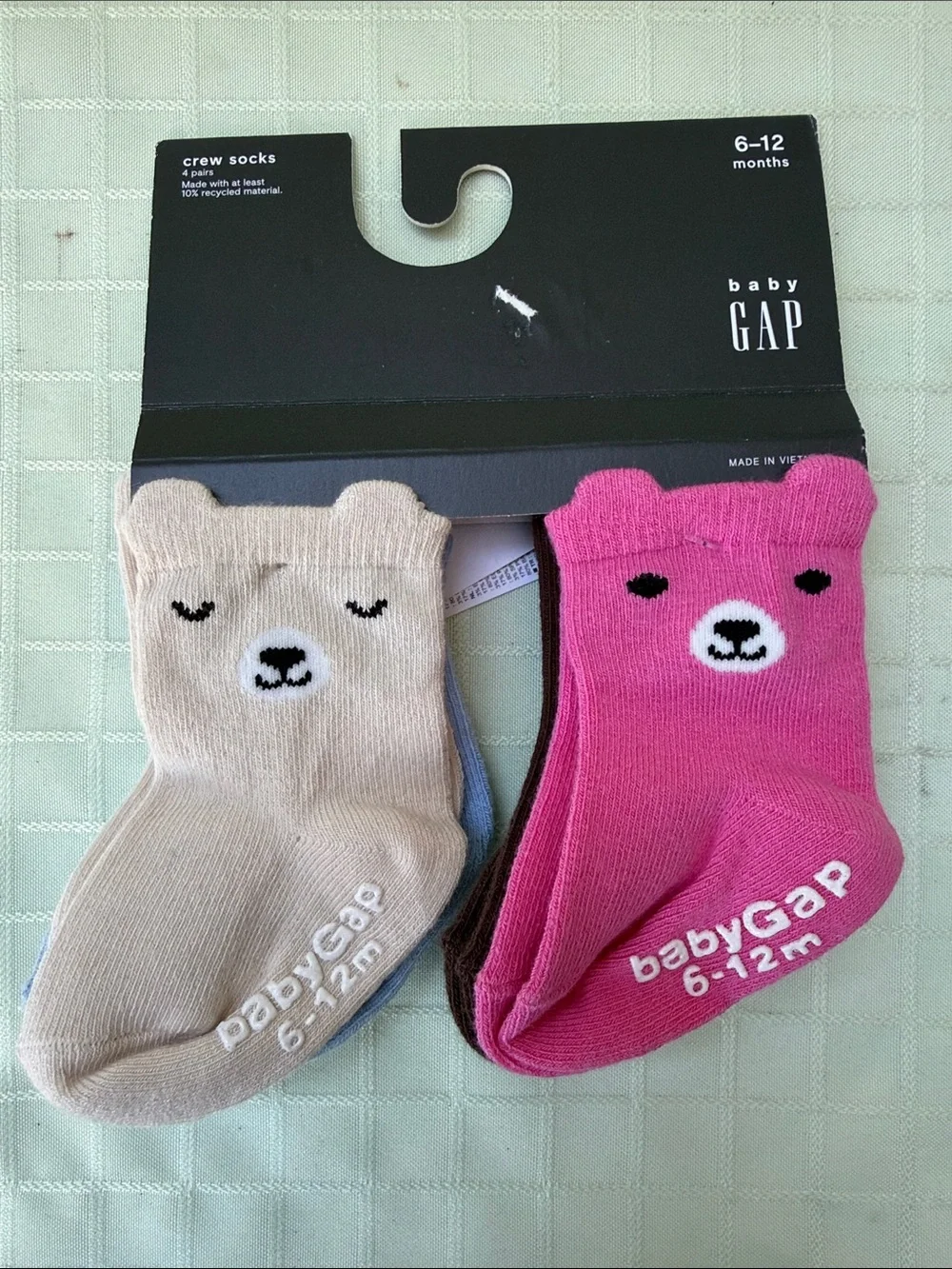 New baby GAP Baby Socks 6-12M - Pink & Cream Bear Pair set of Four